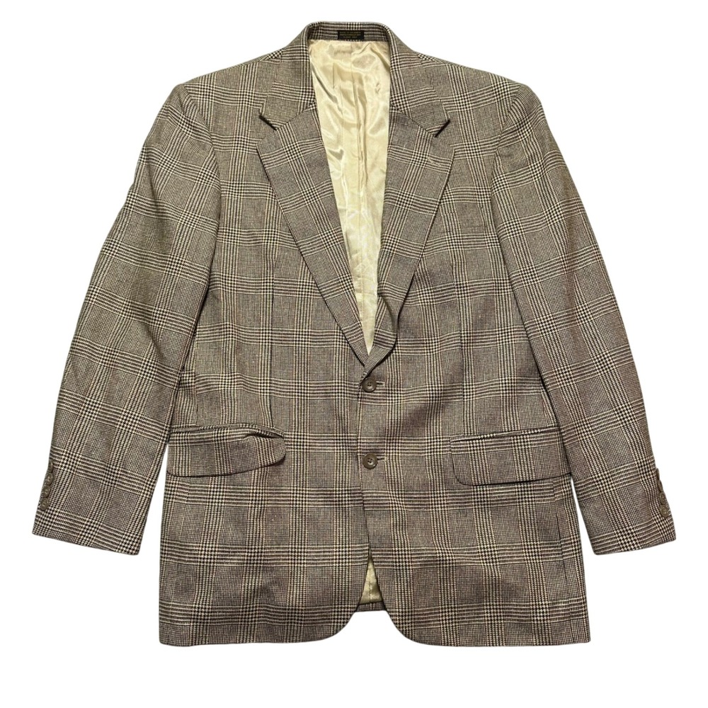 Oscar de la Renta Mens Tailored Silk Wool Plaid Blazer Jacket 41 L Preppy VTG